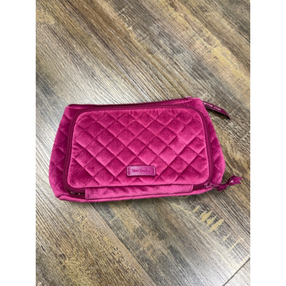 Vera Bradley Quilted Velvet Cosmetic Bag Magenta Pink Travel Makeup Organizer
